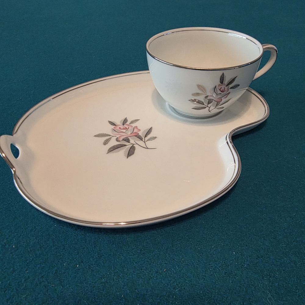 Noritake White and Silver Tea Set with Pink Floral Design